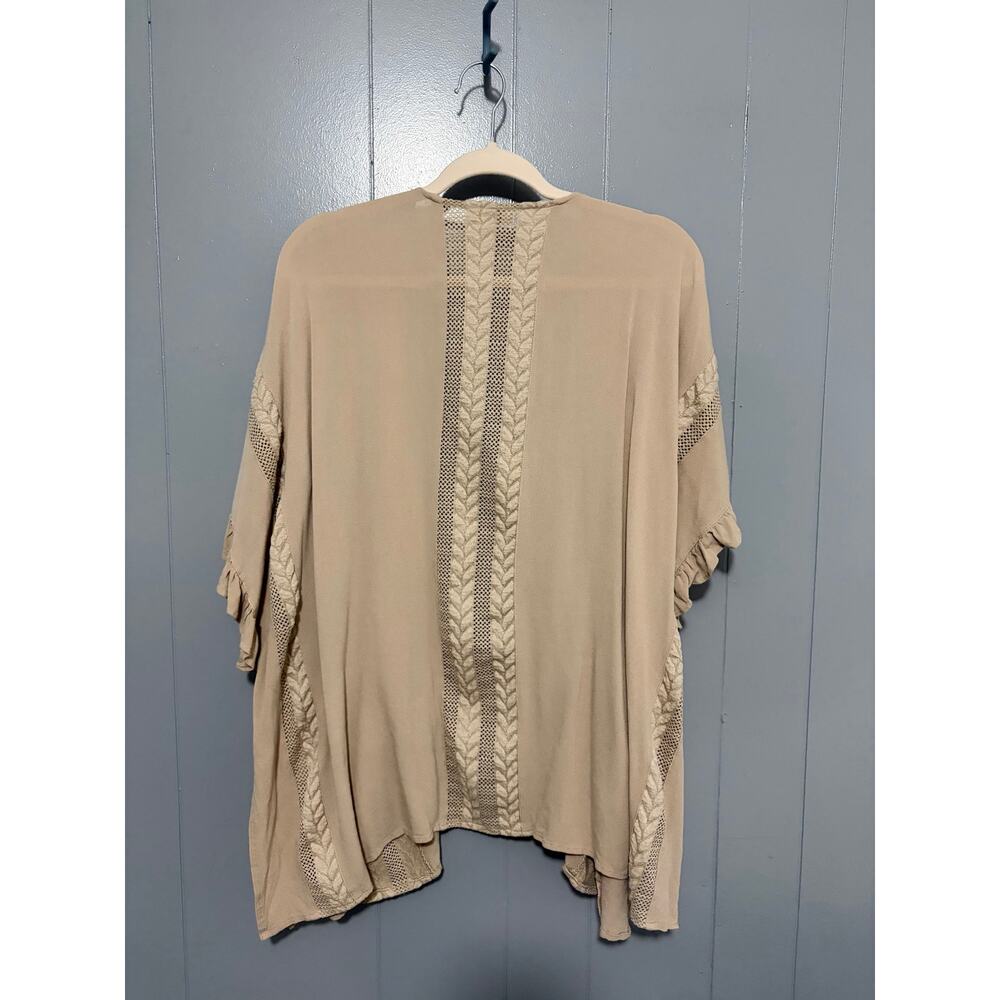 Umgee Tan Lace Mesh Open Ruffle Short Sleeve Boho Western Kimono Cardigan M/L - Picture 6 of 7